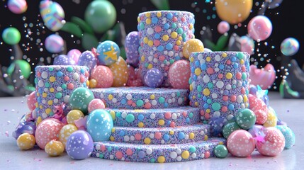 Sugary pastel display with playful baubles