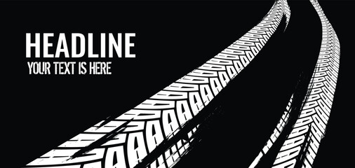 Black grunge tire skid marks background with textured tread design