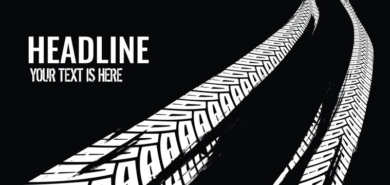 Black grunge tire skid marks background with textured tread design