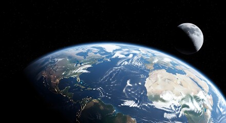 Obraz premium Planet Earth and Moon Seen from Outer Space
