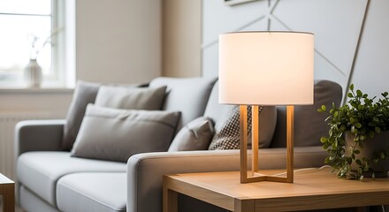 Modern Wooden Table Lamp in Living Room.