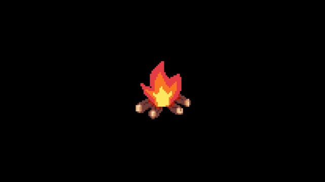 ドット絵の揺れる焚き火,透過背景