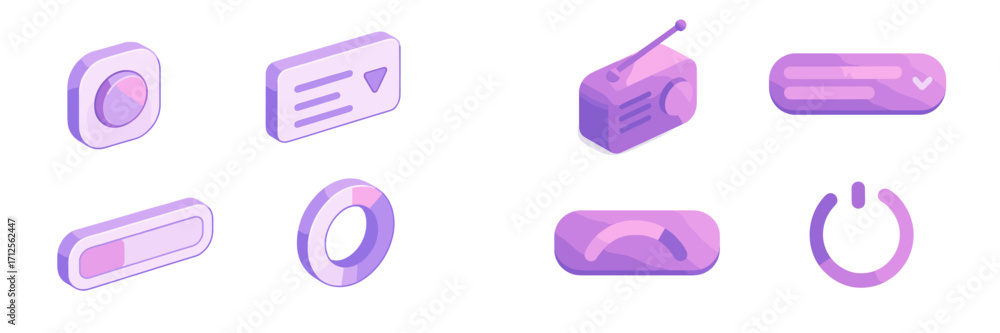 Aufkleber collection of modern purple user interface buttons and icons designed for digital applications and w