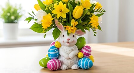 Easter Bunny Floral Arrangement with Colorful Eggs.