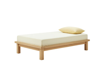 Isolated bed frame with mattress and pillow for sleeping in the home or hotel room