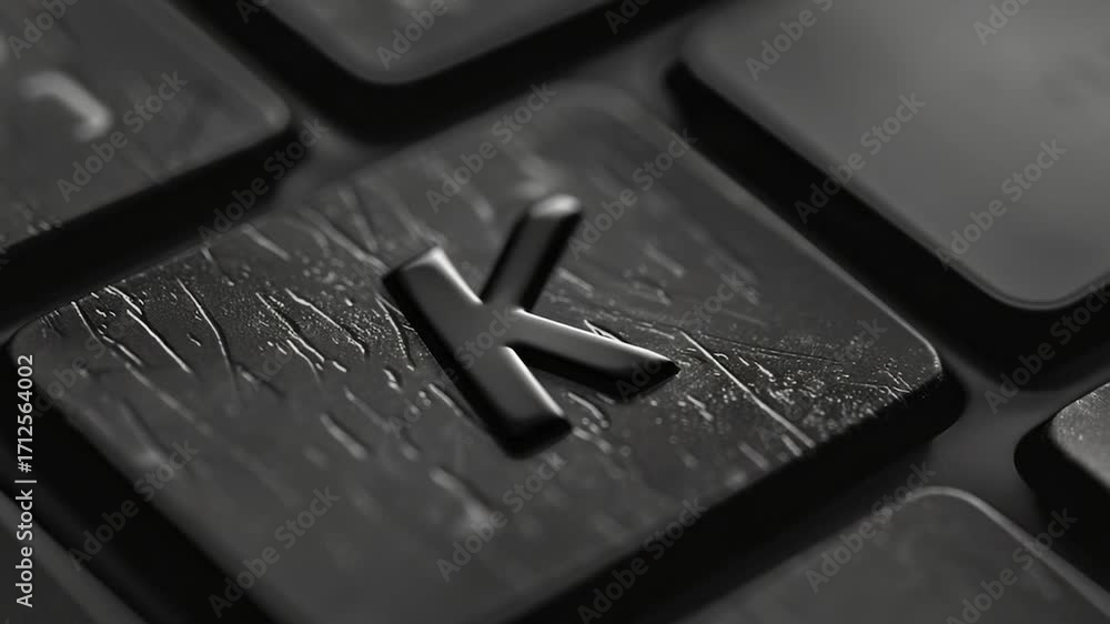 Poster a detailed view of a keyboard key featuring the letter k, suitable for use in technology-related con