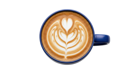 Isolated mug of latte art with a heart shape design on top, studio shot, no people
