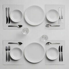 Minimalist Table Setting for Four with White Plates and Silverware