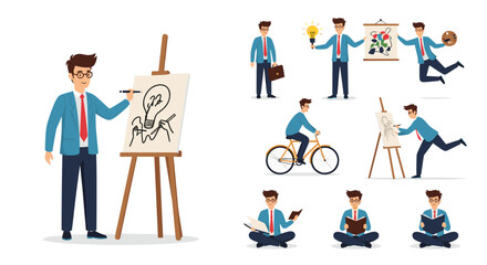 Creative business man engaged in various professional activities.