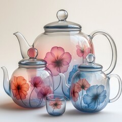 Elegant Glass Teapots with Floral Designs for Home Decor and Tea Time