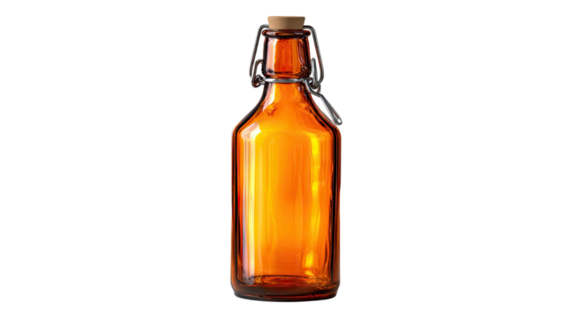 Amber glass bottle for medicine cosmetics and essential oils isolated on white background
