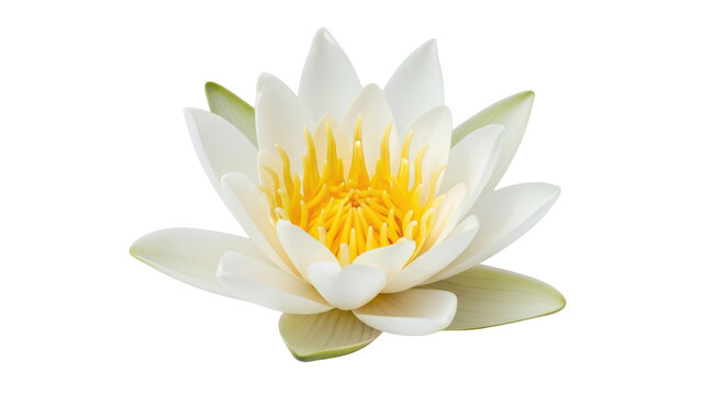 Isolated white water lily blossom, aquatic plant, vibrant yellow stamen, beautiful flower - Powered by Adobe