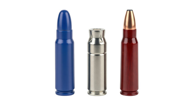Isolated Ammunition, Blue Red Dummy and Silver Casing, Gun Components, Firearms, Protection