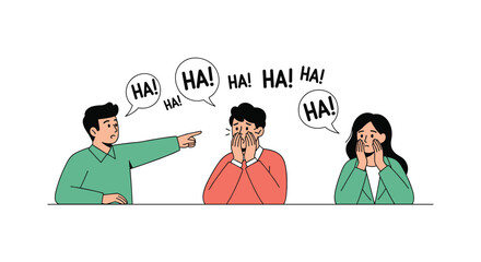 Friends laughing together at a joke while one points.