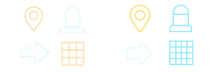 Vector icons illustrating navigation, location, and directional signs on a light background