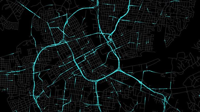 Urban Traffic Flow Map Simulation in Nashville, Tennessee, GPS Smart city route Transportation