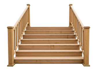 Isolated wooden staircase with handrails, a classic design for decks, patios, and outdoor spaces