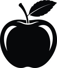 Black Apple Silhouette Vector with Leaf Detail for Nutrition, Health, Education, Minimalist Design, Organic Food, and Fruit Icon Use