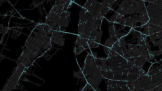 Urban Traffic Flow Map Simulation in New York City, New York, GPS Smart city route Transportation