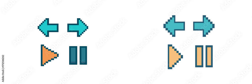 Aufkleber colorful pixel arrows and play buttons displayed on a digital interface for easy navigation and medi