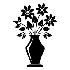 Outline Classic Glass Vase with Flowers Line Art