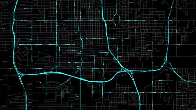 Urban Traffic Flow Map Simulation in Oklahoma City, Oklahoma, GPS Smart city route Transportation