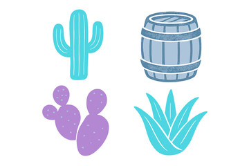 Obraz premium Cactus, barrel, and agave illustrations showcasing desert plants and themes