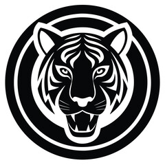 tiger head in circle   badge style  vector icon