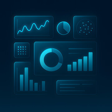 Futuristic data analytics dashboard with glowing charts