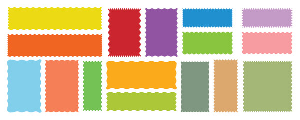 Rectangle shape frame with zigzag edge.  Set of Zigzag and colorful Shapes. Vector set colorful wavy edge frames. Rectangular jagged curved box element. 