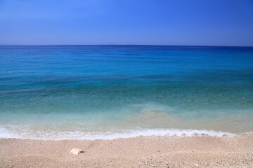 Albanian Riviera view in summer. Borsh beach in Vlore County, Albania. Sunny weather.