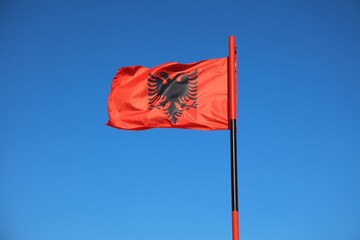Flag of Albania. National flag in the wind.
