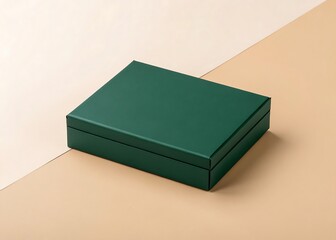 Premium dark green matte box on beige gradient background