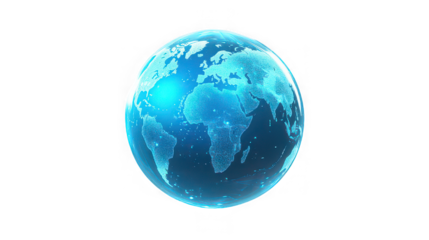 Digital earth globe with glowing continents against a black background