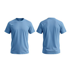 Sky Blue T-Shirt Mockup Displaying Front and Back Views on an Isolated Transparent Background