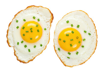 Isolated sunny-side-up fried eggs with chives for commercial food photography projects