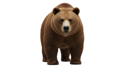 Isolated Grizzly bear staring with intense gaze, impressive animal in full view, predator