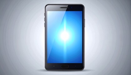 A sleek modern smartphone displaying a bright screen on a gradient background design