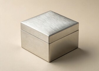 Premium silver cube box on cream background