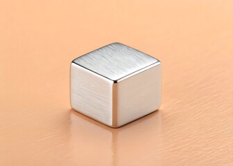 Premium silver cube on pastel orange background