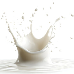 Professional Dynamic Milk Splash with Droplets on White Background