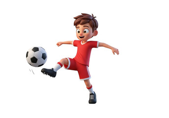 Animated footballer kicking ball isolated on transparent background