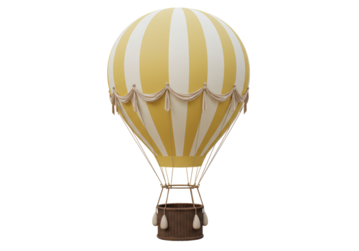 Isolated beautiful vintage hot air balloon with yellow stripes against empty space - Powered by Adobe