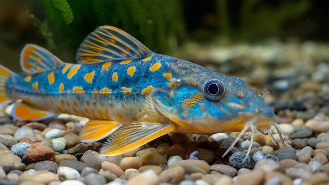 Colorful tropical fish swimming near rocks
