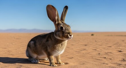 Obraz premium Desert Jackrabbit Sitting in Sand Dunes.
