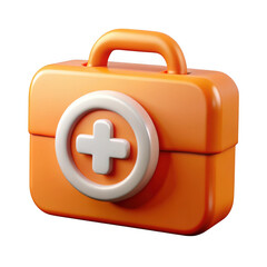 Fototapeta premium Stylized 3d rendering of a bright orange first aid kit with white cross symbol