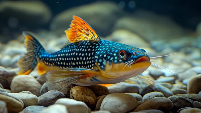Exotic spotted fish in shallow freshwater

