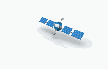 Satellite in Space Orbiting Earth, Solar Panels, Spacecraft Technology