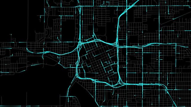 Urban Traffic Flow Map Simulation in Tulsa, Oklahoma, GPS Smart city route Transportation