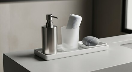 Bathroom Accessories on Countertop.